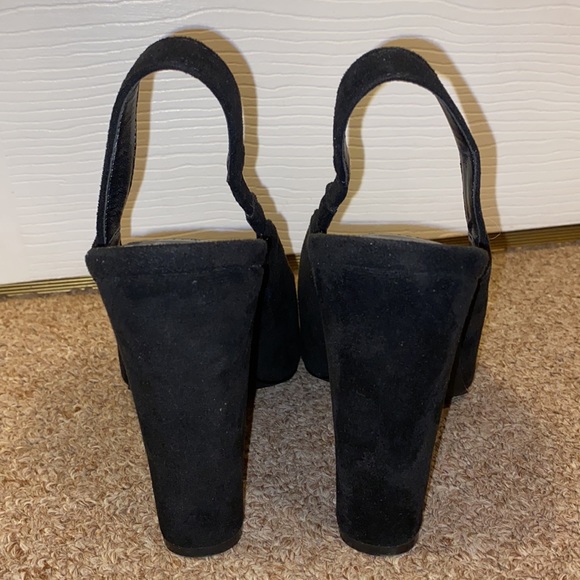 Faux suede chunky heel pointy closed toe sling backs, too small for me - Picture 5 of 7